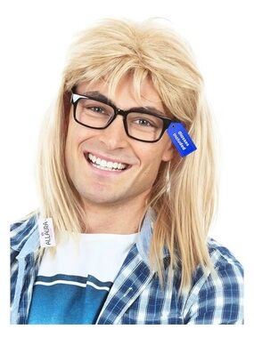 Allaura Wayne’s World Garth Algar Long Blonde Mullet Wig & Glasses Halloween Set